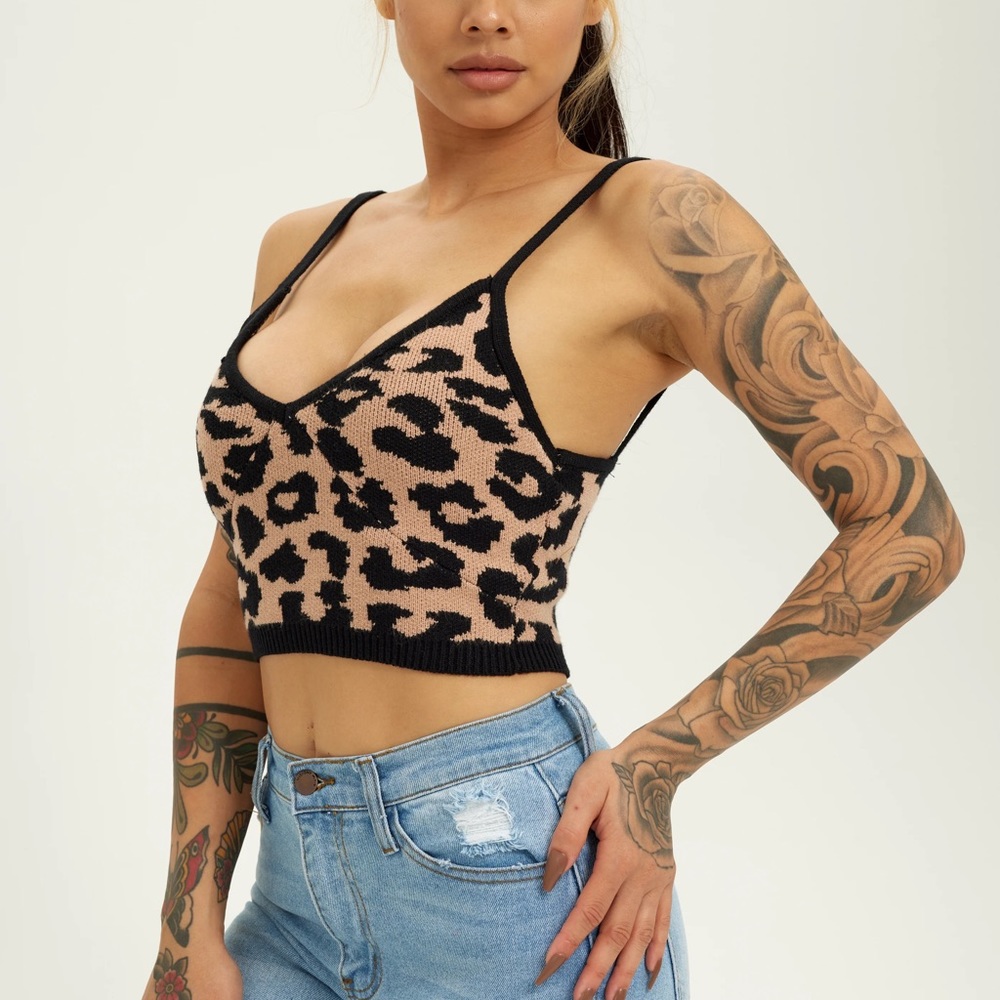 Cheetah Print Sleeveless Tank Top Crop Top